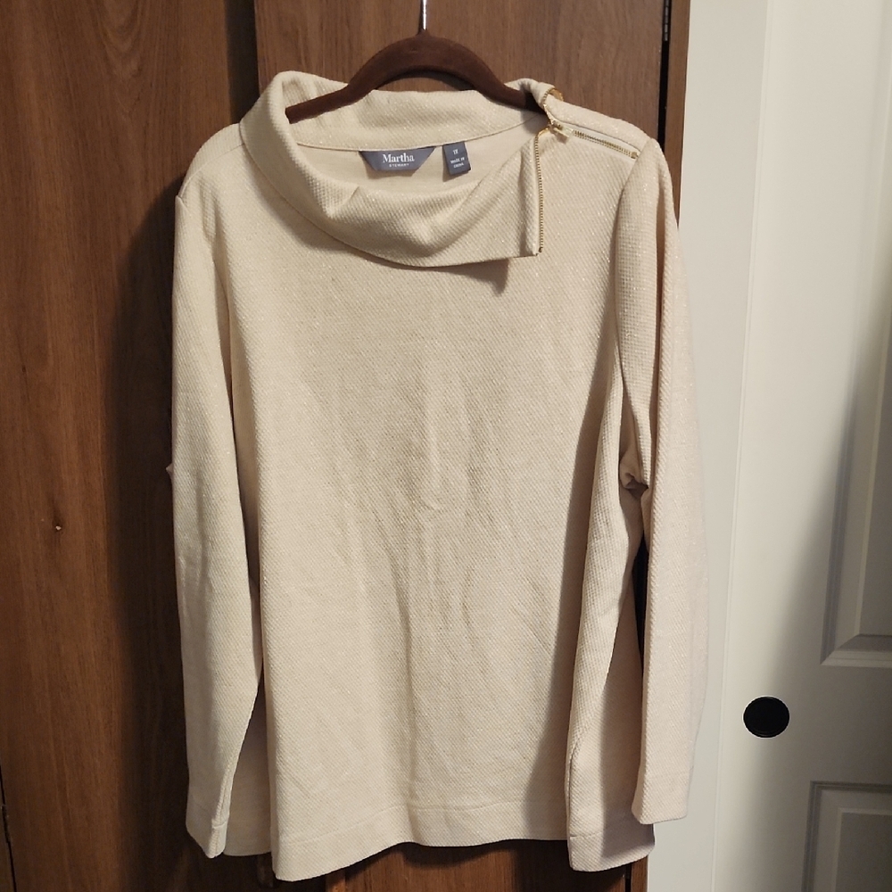 Martha Stewart Lurex Knit Top Zip Shoulder Sweater Heather Honey Size 1x